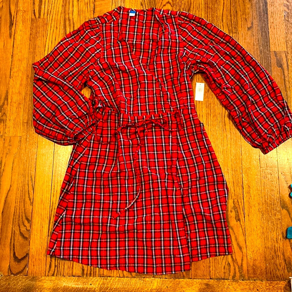 Old Navy Christmas red plaid wrap dress size Large women’s NWT
